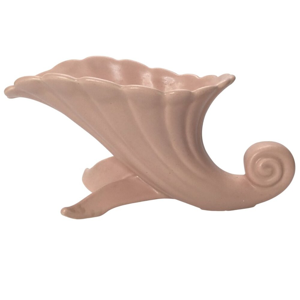 VTG ABINGDON Pink Shell Cornucopia Planter Art Deco Pottery USA Backstamp 471